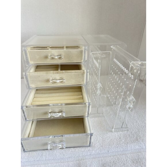 NWOT Acrylic Jewelry Organizer 4 Drawers + 2 Earrings Holders Home Organization - Picture 4 of 12